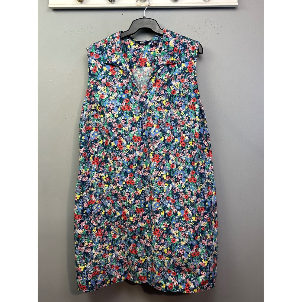 Lands' End Dress Women 3X Blue Floral Cotton Sleeveless Pockets Shift Dress